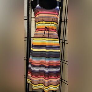 Athleta XS Havana Bold Multi Color Striped Cross V-Back Midi Dress with Pockets